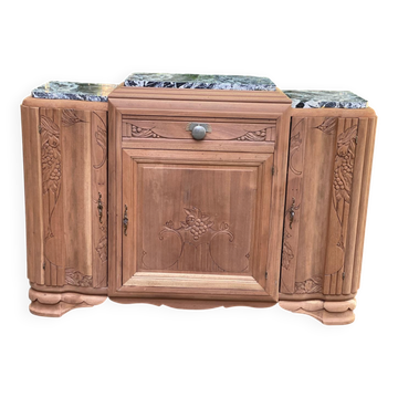 Buffet art déco rénové en noyer massif marbre de Saint Laurent 1930