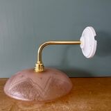 Vintage pink frosted glass wall lamp with elbow arm