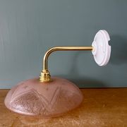 Vintage pink frosted glass wall lamp with elbow arm