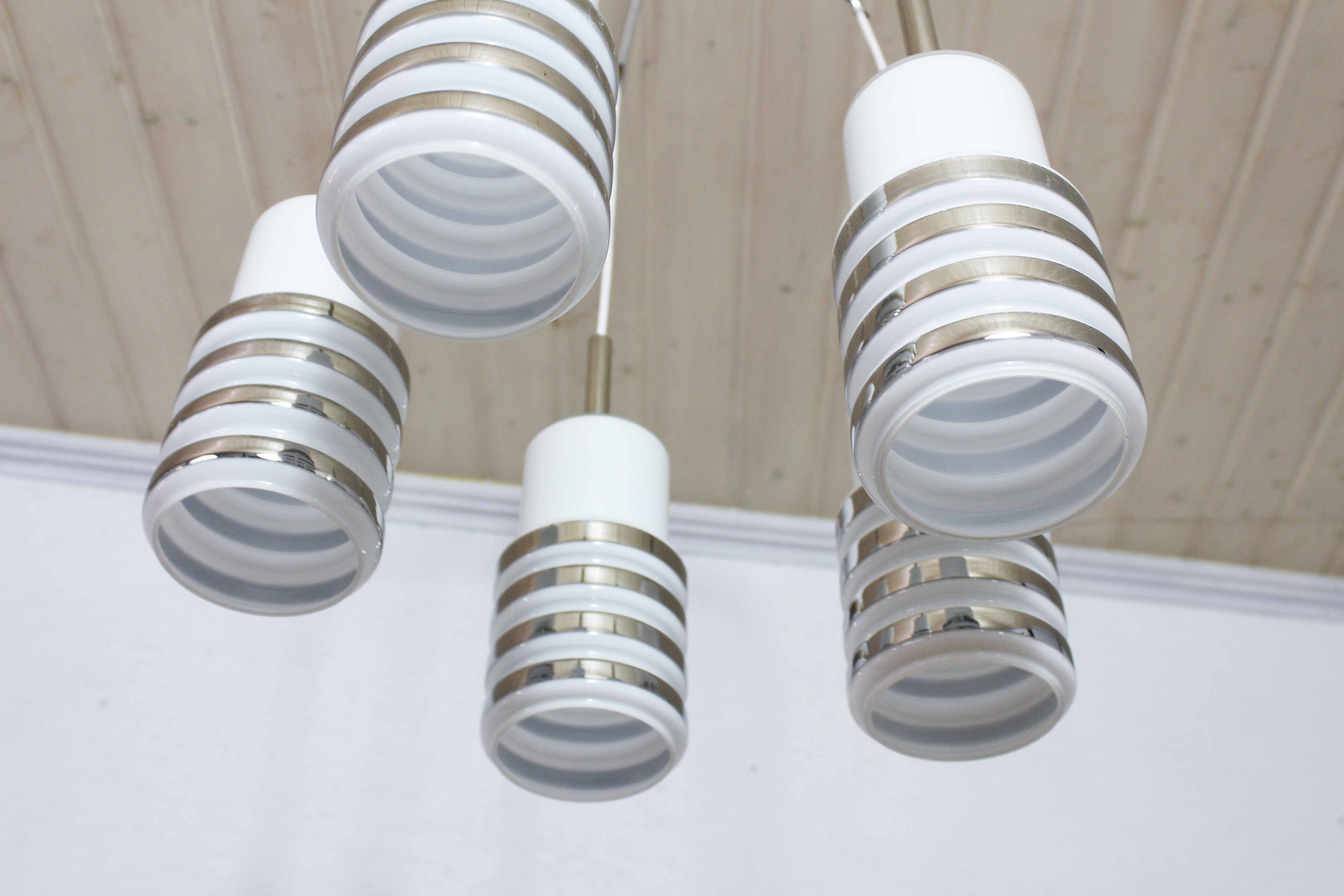 Hanging lamp cascade opaline glass and chrome