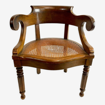 Fauteuil de bureau ancien Louis Philippe assise cannée