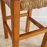 Pair of vintage wooden and straw stools