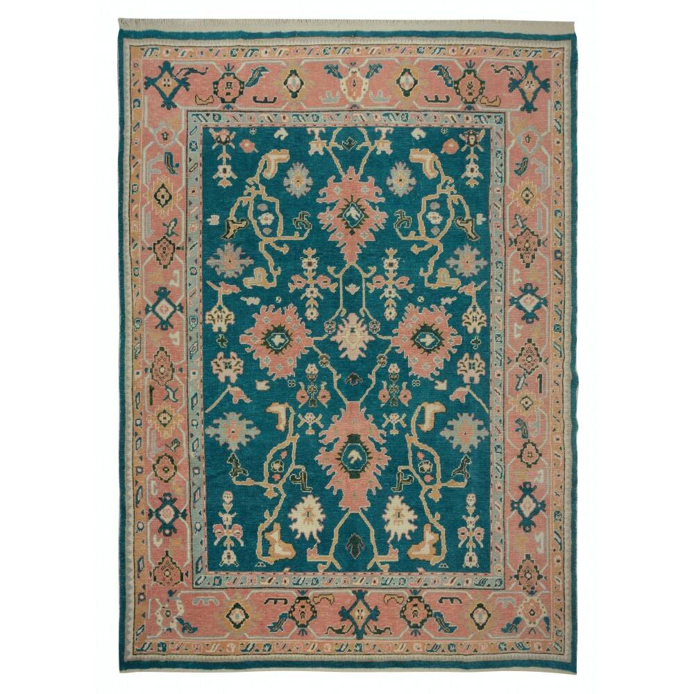 Hand Knotted Oushak Rug. Custom Size & Colors. Turkish Green Wool Area Rug. Antique 1900s Inspired Design. Made to Order
