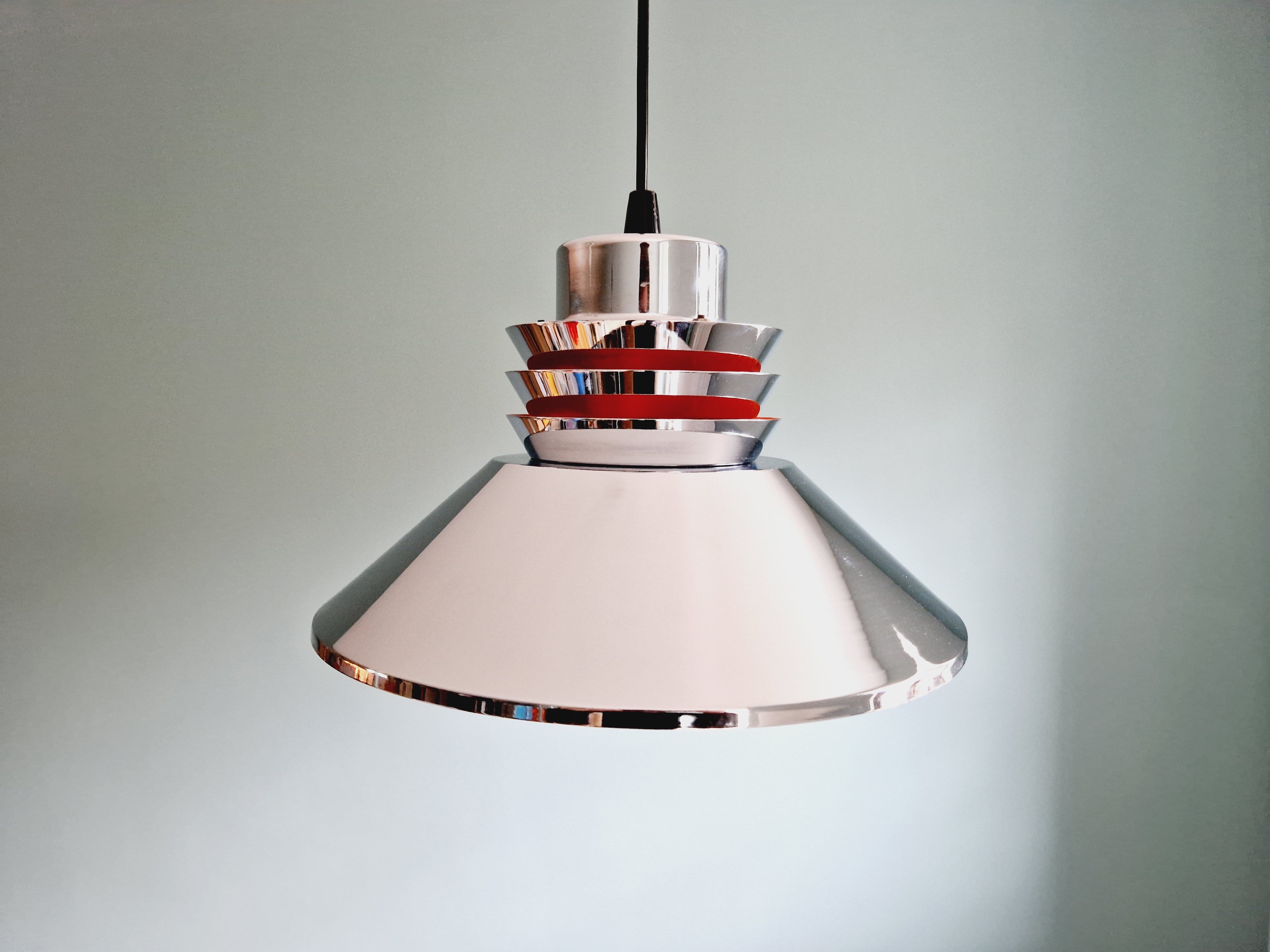 Chromed metal pendant lamp, Scandinavian design, 70s