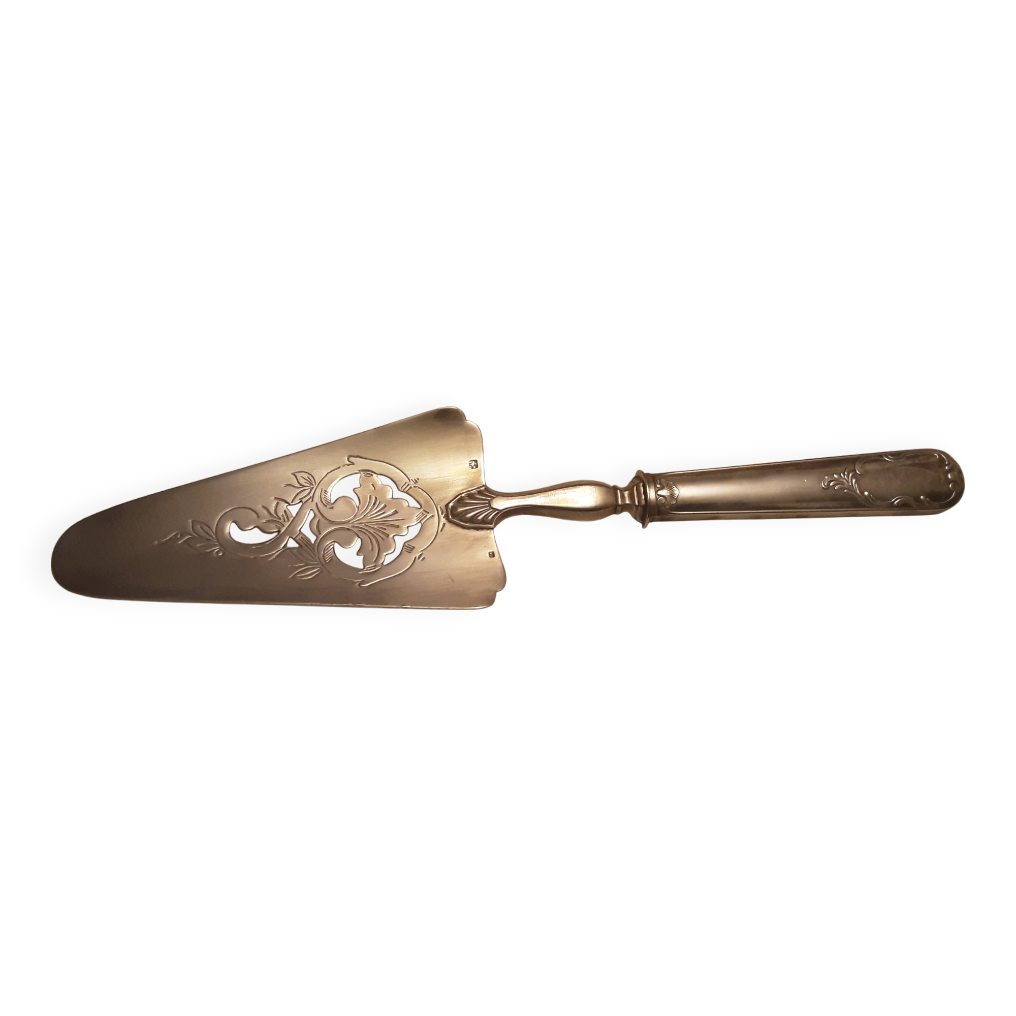 Painted silver metal cake peel in its box