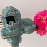 Ashtray vintage ceramic zoomorphic "lion" glaze light blue vintage of the 50s