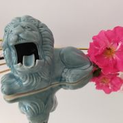 Ashtray vintage ceramic zoomorphic "lion" glaze light blue vintage of the 50s