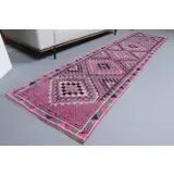 Vintage Turkish Oushak blanket made of wool and cotton, purple, 82x320.