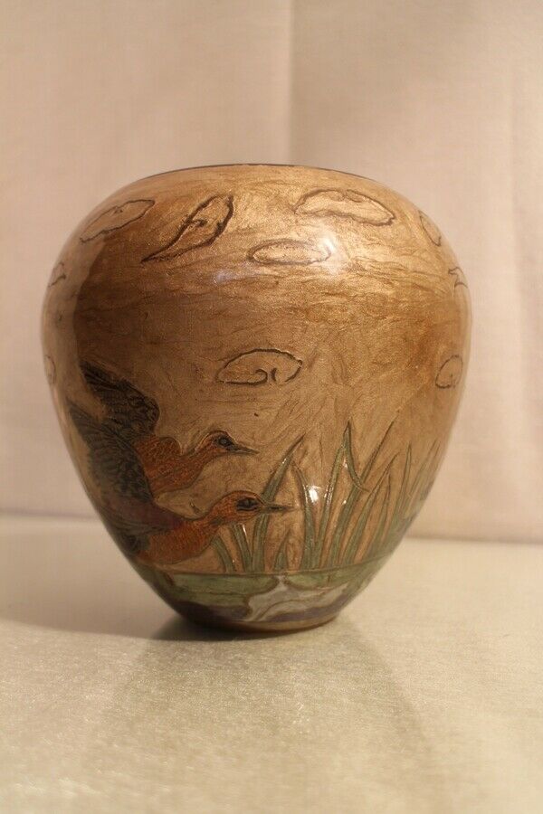 Brass bronze vase with Indo-Persian enamelled decoration with birds