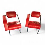 2 chaises en cuir rouge par Eileen Gray pour Alivar