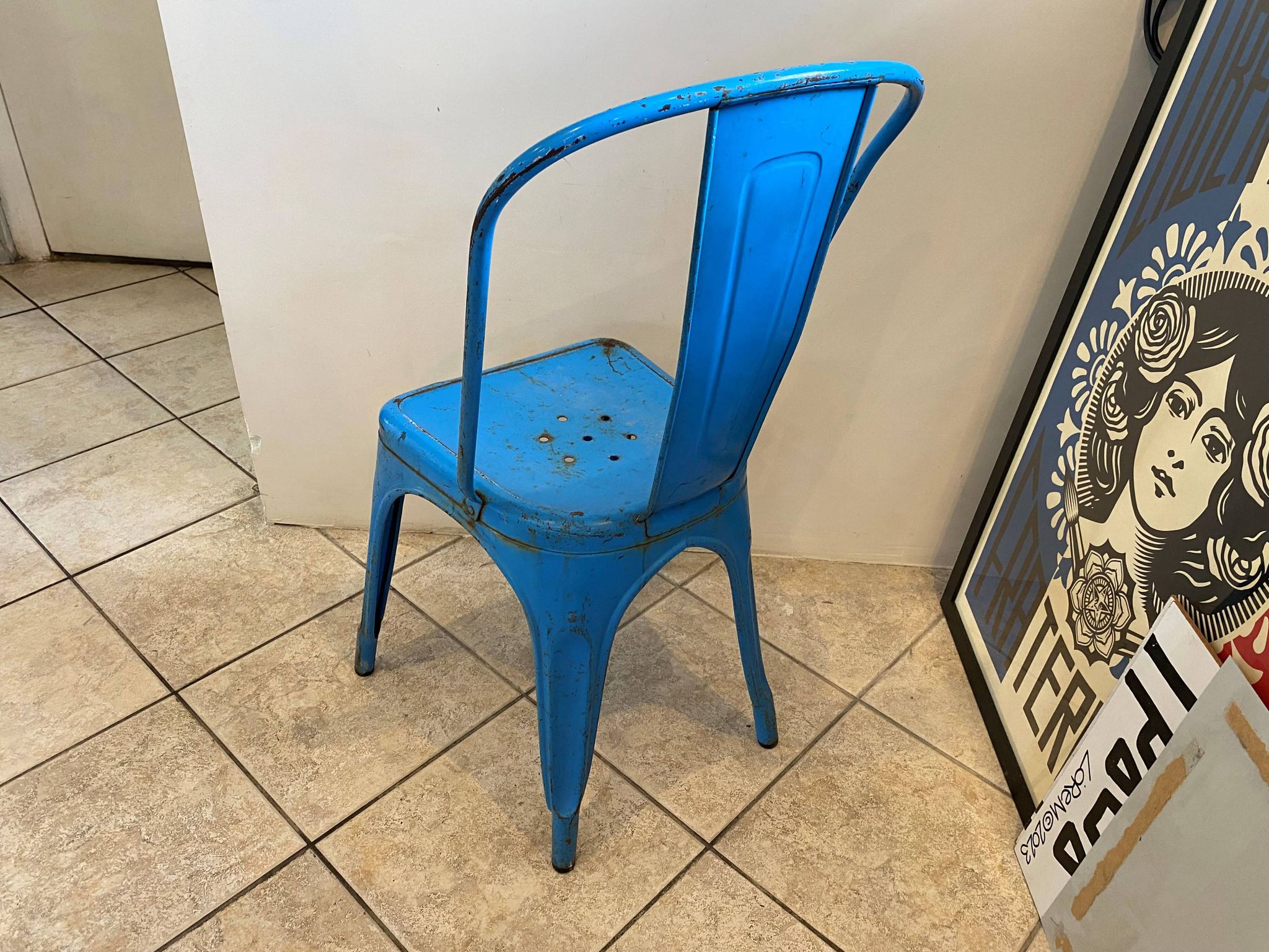 Authentic blue tolix metal chair by Xavier Pauchard vintage industrial 1950