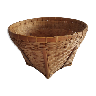 Corbeille ronde à fruits en osier tressé des années 60