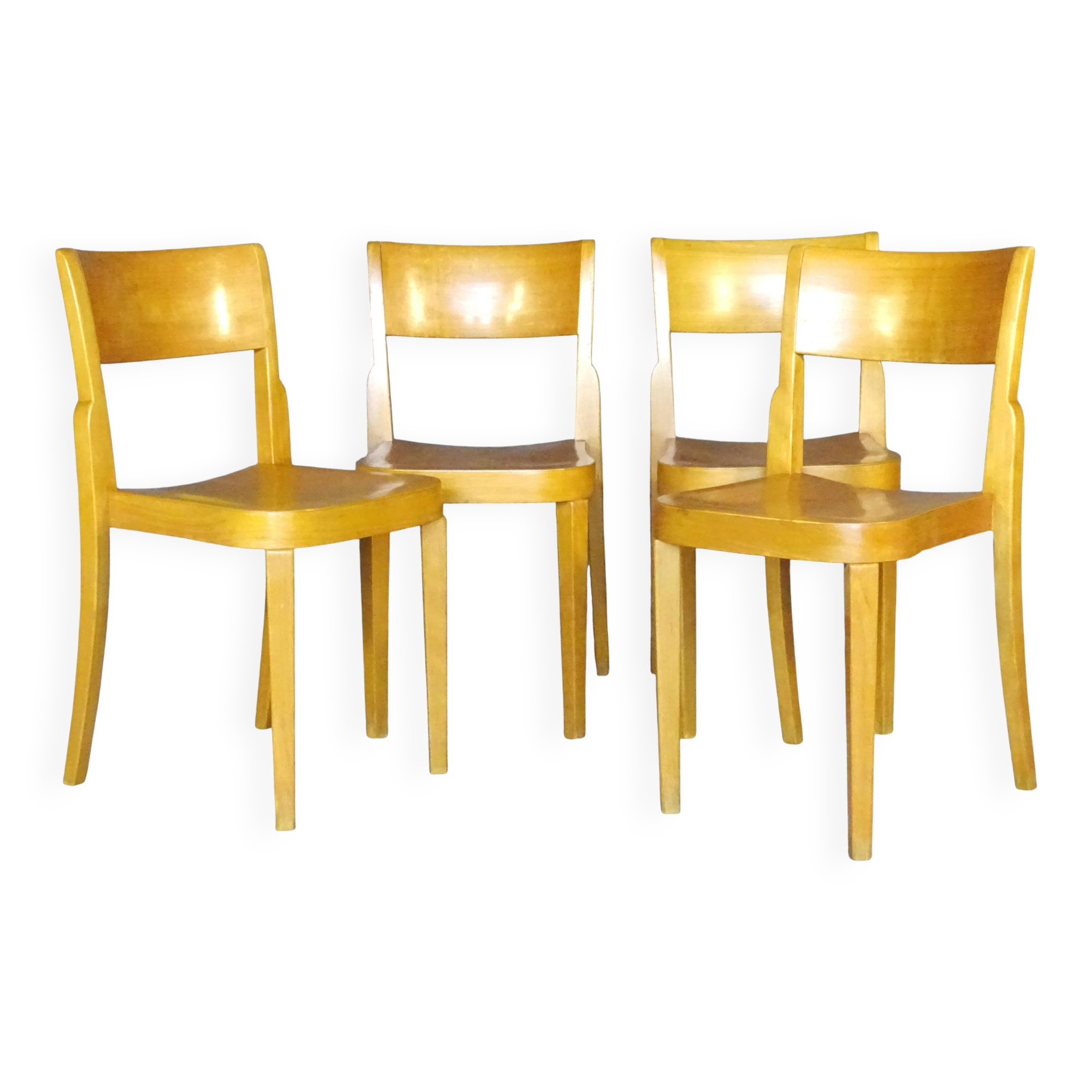 4 bistro chairs, around 1960, by Horgen Glarus - Switzerland - golden oak finish.