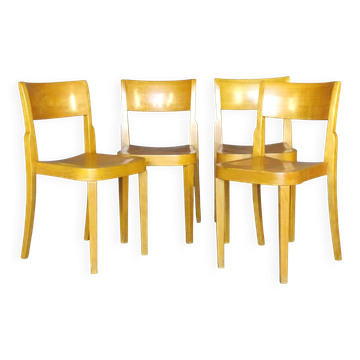 4 bistro chairs, around 1960, by Horgen Glarus - Switzerland - golden oak finish.