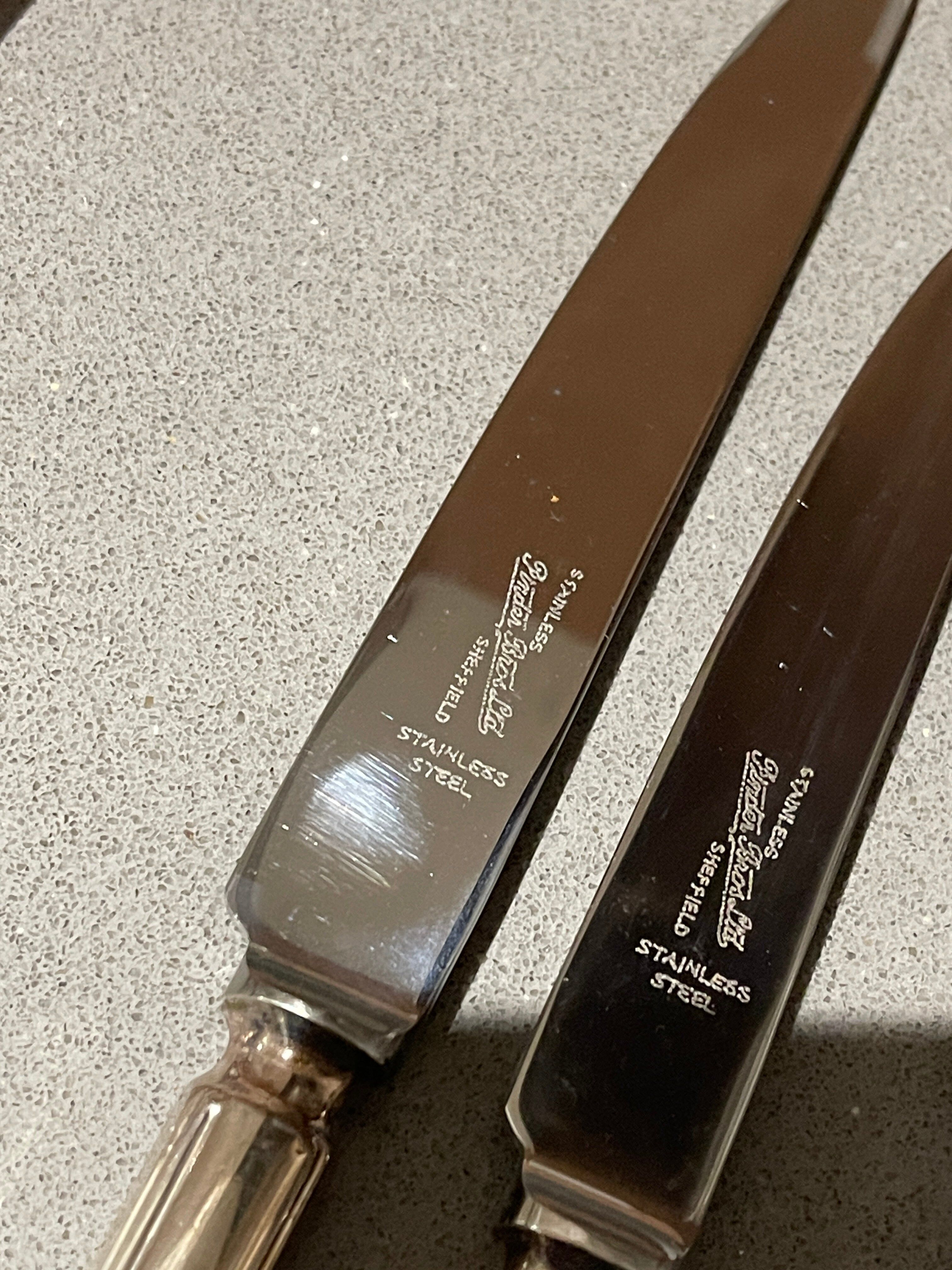 Table Knife Fork Silver Plated Set of Cutlery 37 England Antique Art Deco