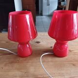 Paire de Lampes Vintage en Opaline Rouge