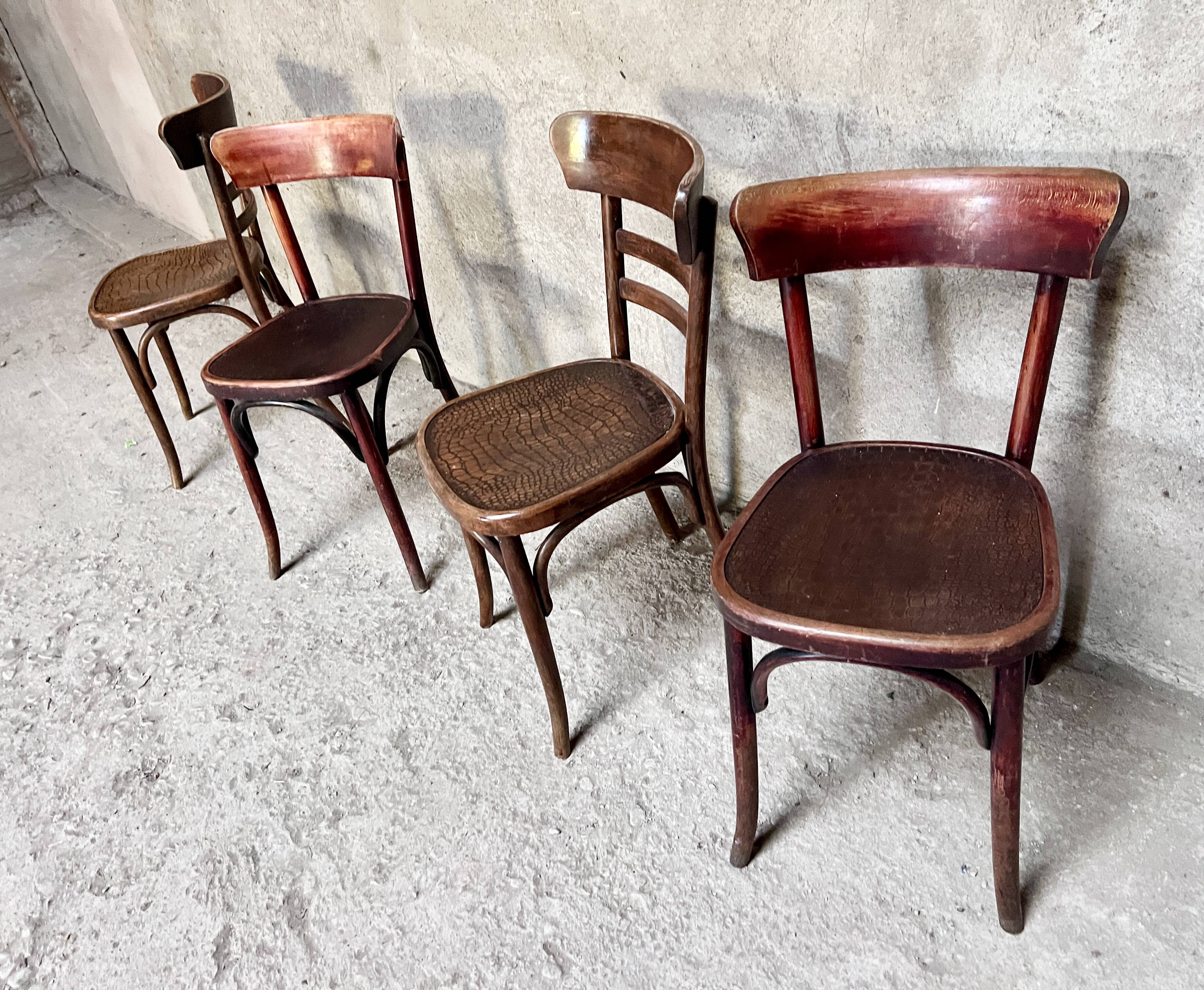 Set of 4 Fischel bistro chairs crocodile model 1930
