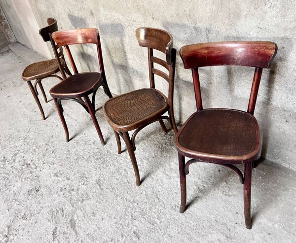 Série de 4 chaises bistrot fischel modèle crocodile 1930