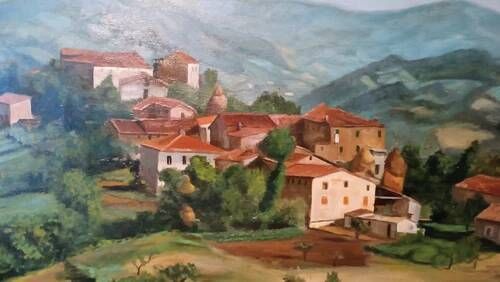 Oil Painting on Canvas Tuscan Landscape Panorama Signed P. Ciampini