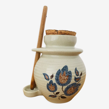 Olive pot or cornice in earthenware of St Amand Sologne vintage floral decoration