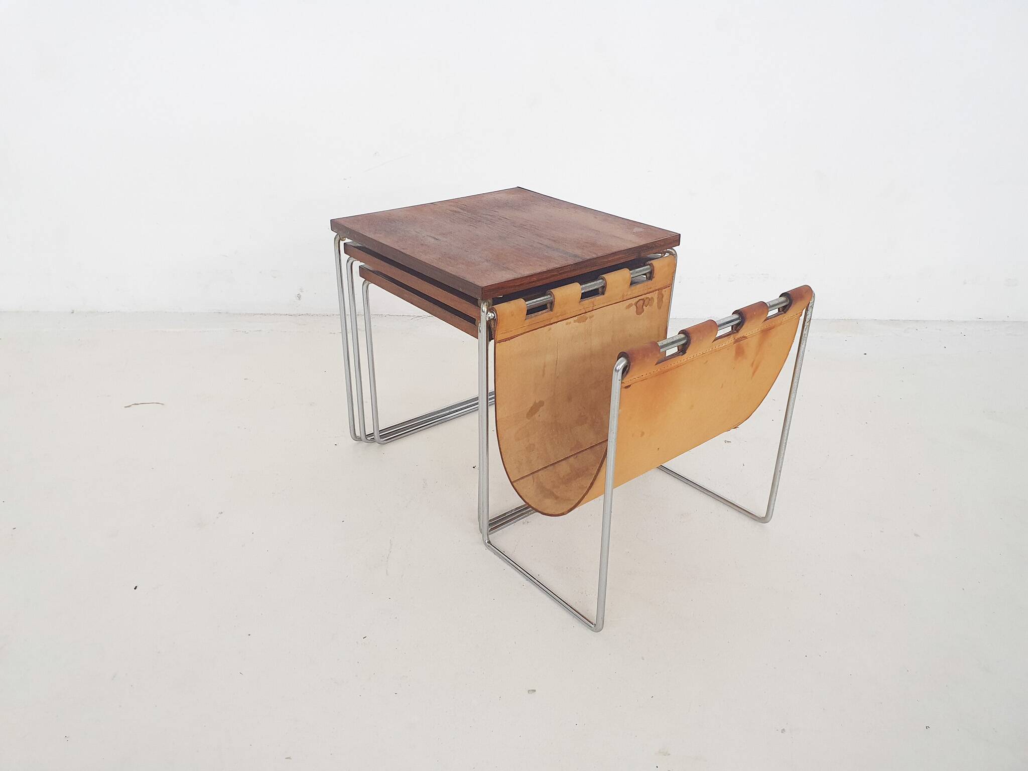 Mid-century rosewood and leather mimiset by Brabantia, The Netherlands 1950
