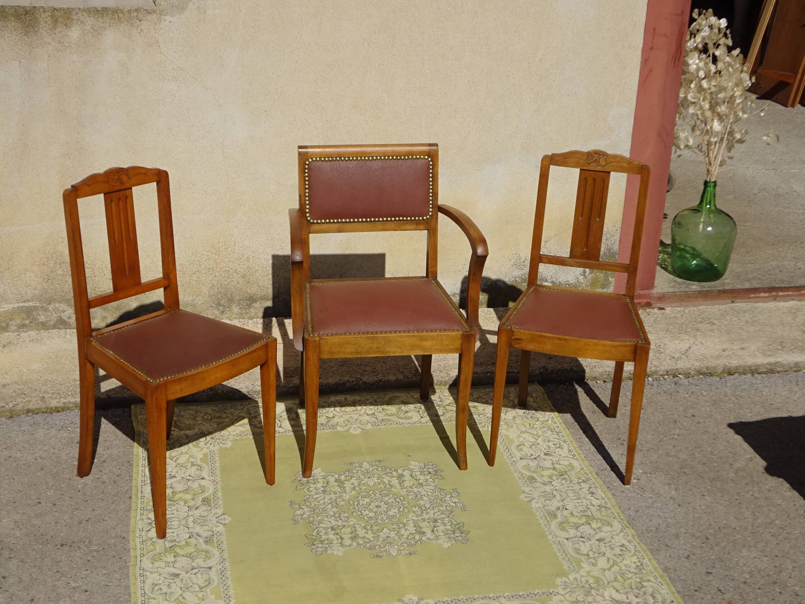 Sièges art déco assortis: 1 fauteuil bridge et 2 chaises