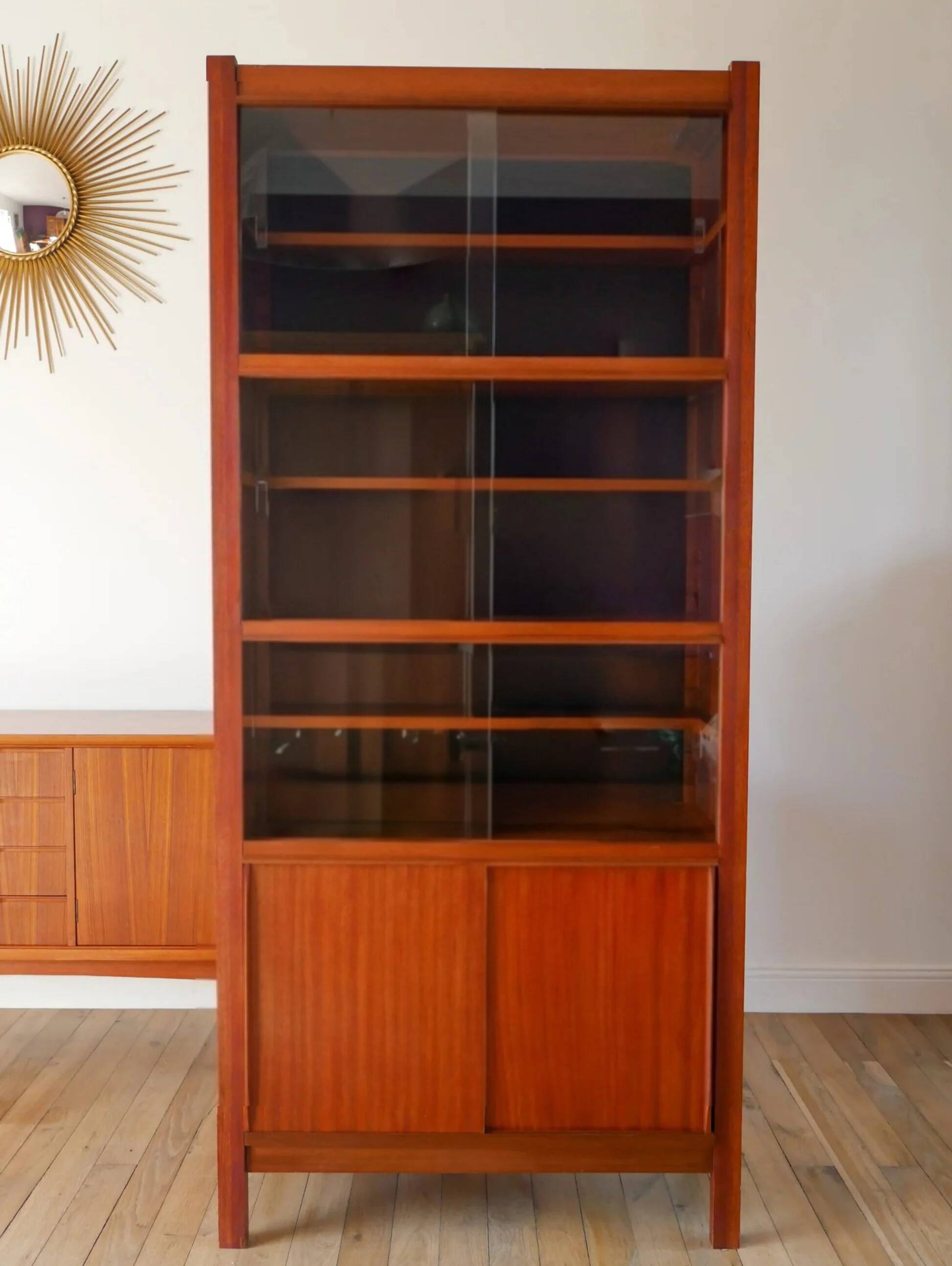Teak and glass display cabinet, stamped "Seigneur", Scandinavian design, 1960