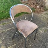 Chair in beige velvet and chrome, curved shape, vintage 1950