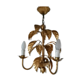 Lustre métal doré 3 feux décor feuilles