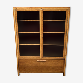 Bookcase with two glass doors in oak