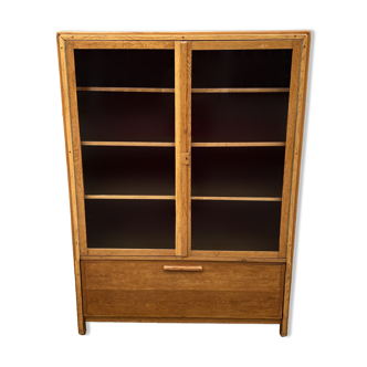Bookcase with two glass doors in oak