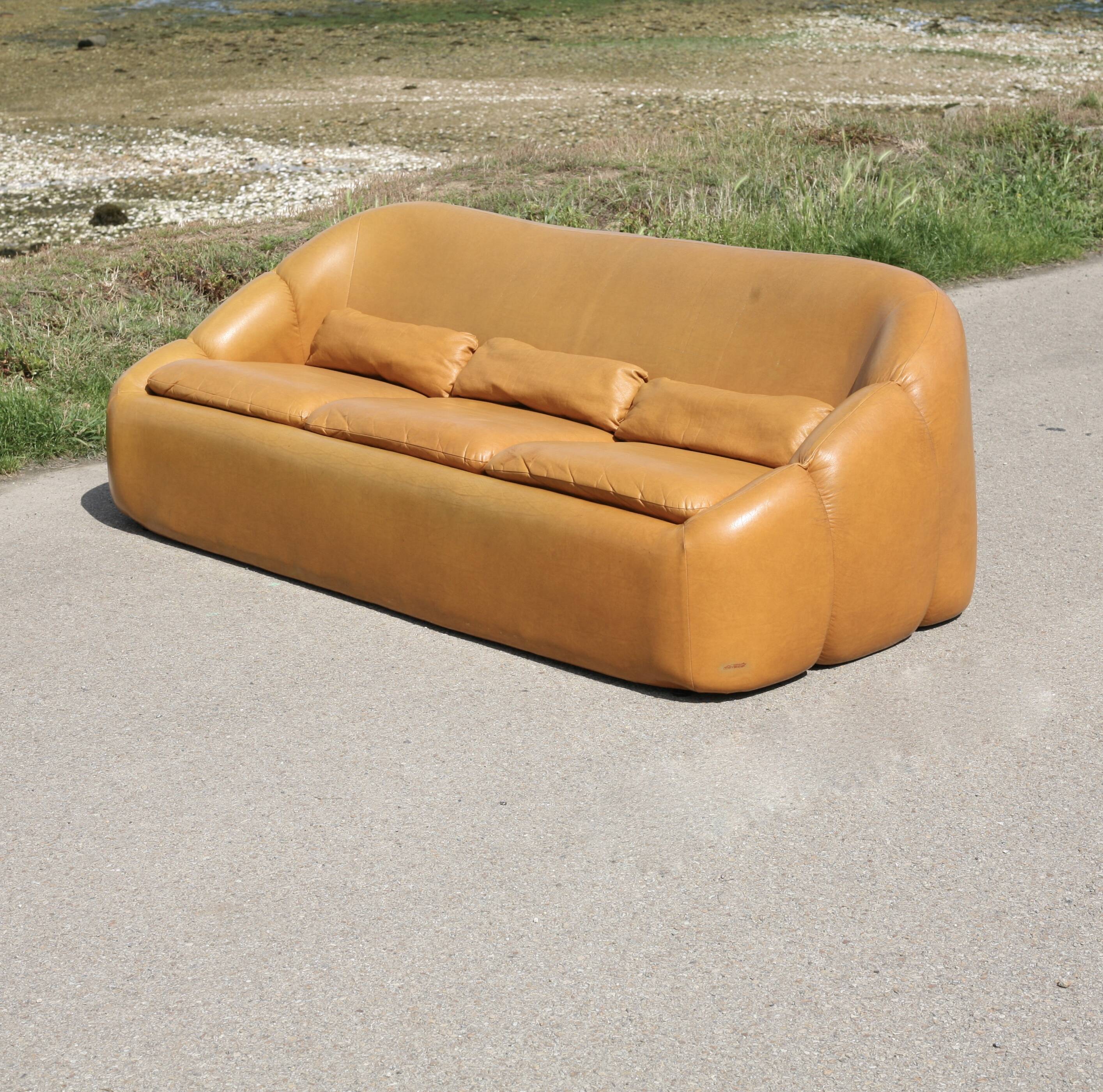 3-seater "space age" sofa, orange imitation leather, 1970s