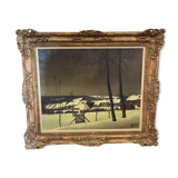 Tableau " village sous la neige ", jean-baptiste scoriel , huile sur toile paysage, 1948