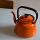 Vintage kettle orange enameled steel 1.5 liter