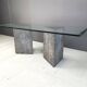 Vintage brutalist glass and marble dining table, 1970s