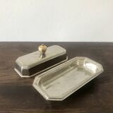 Silver-plated butter dish with golden hazelnut