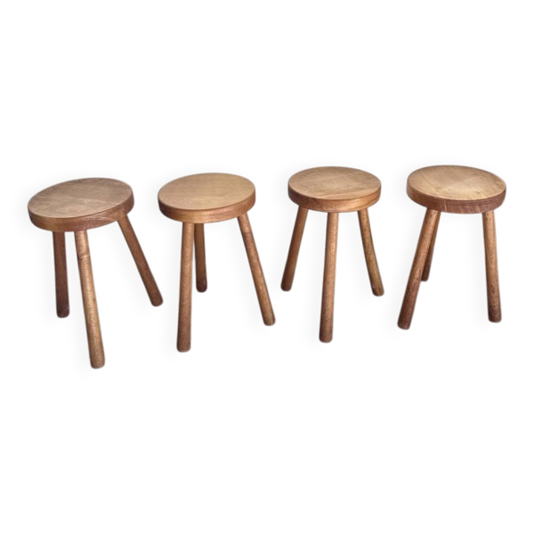 Set de 4 tabourets tripode en chêne doré 1950 — Beyit