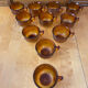 Salad bowl + 11 cups vereco frosted moulded amber glass 1970s vintage