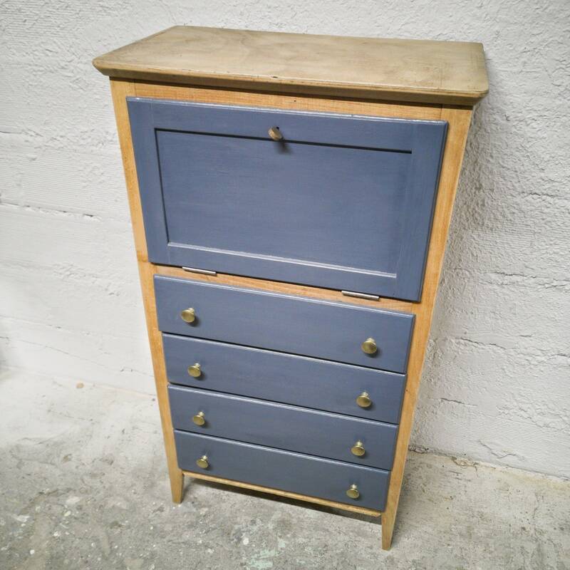 Vintage blue secretary and raw wood