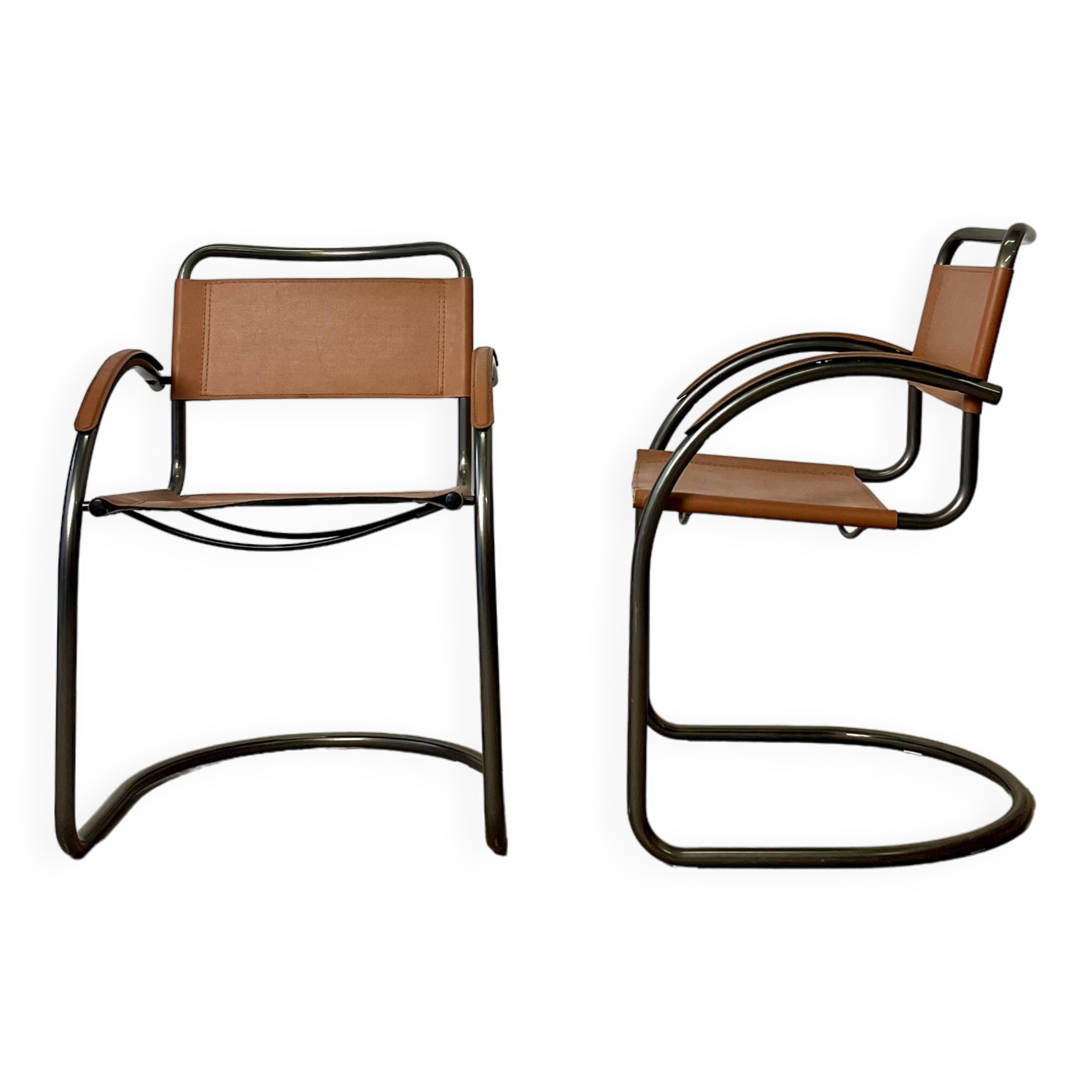 Pair of Effezeta camel cantilever armchairs, Made in Italy, 1970
