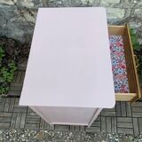 Vintage powder pink compass leg chest of drawers from the 1950s