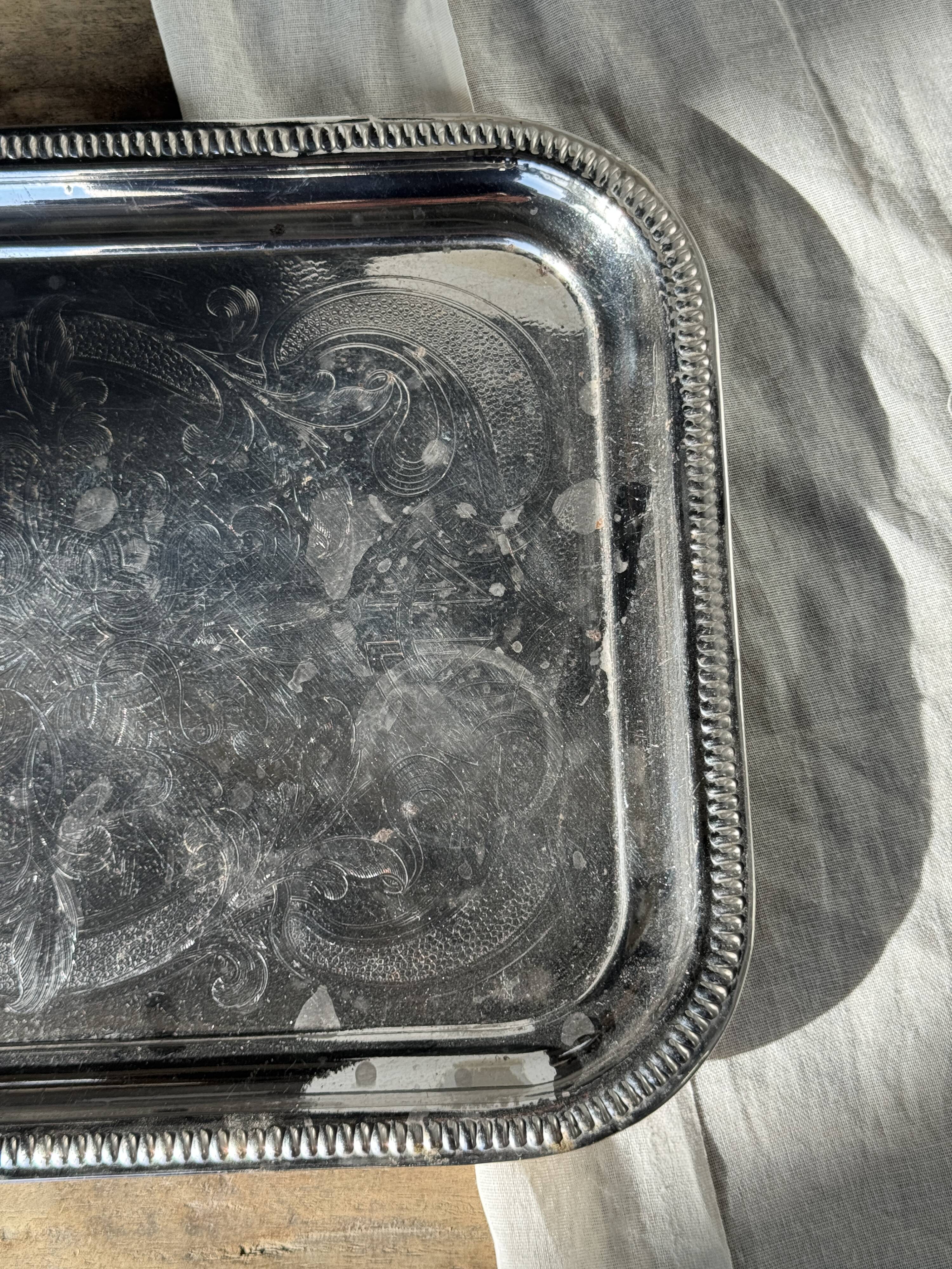Vintage engraved rectangular platter 31x41