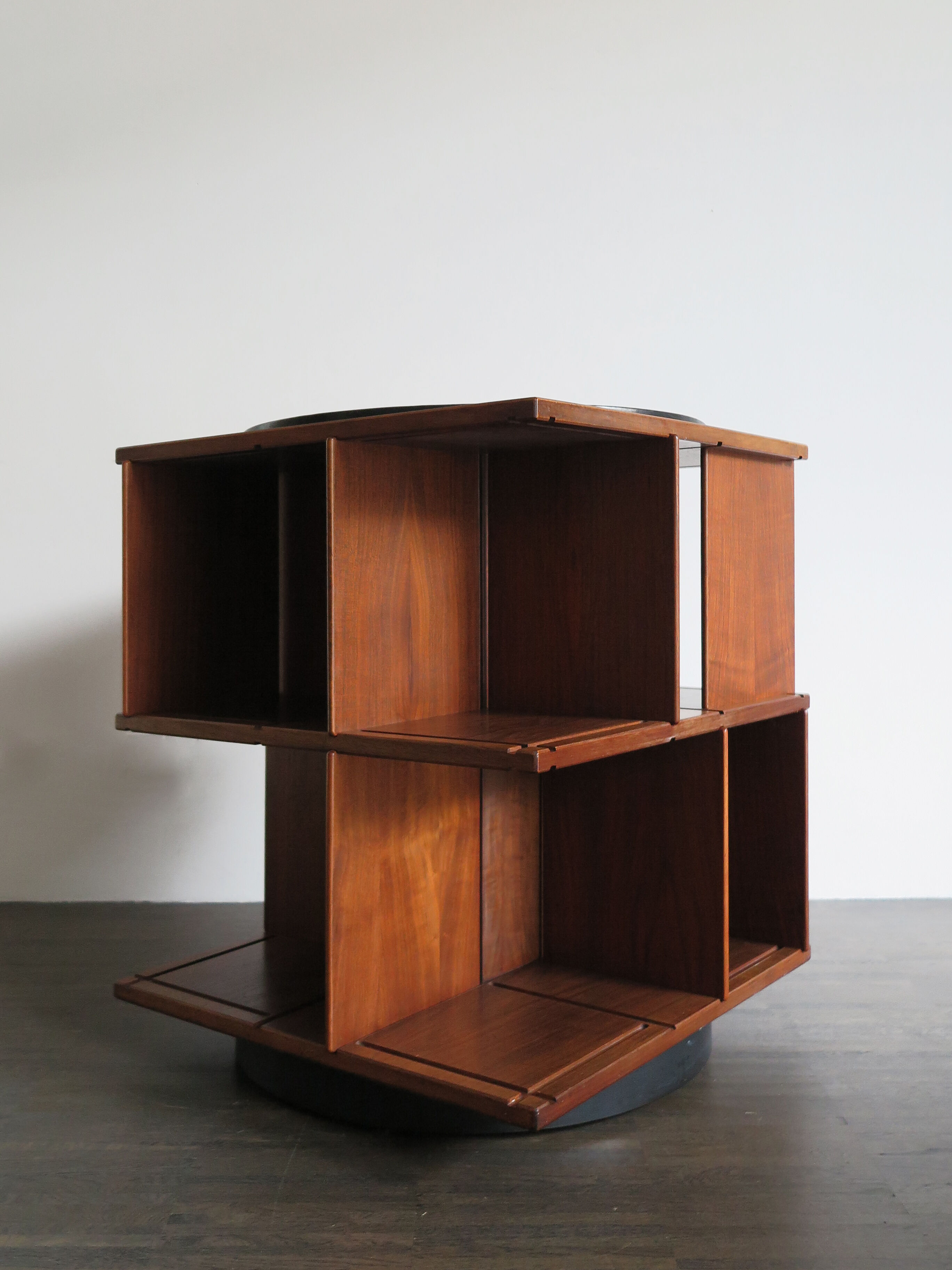 Gianfranco Frattini for Bernini italian wood leather swivel bookcase 1960s