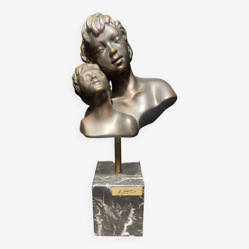 Bronze on marble base representing a mother and her son signed A.Hair.