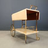 Desserte de bar italienne en peau de chèvre laquée et parchemin par Aldo Tura, années 1960