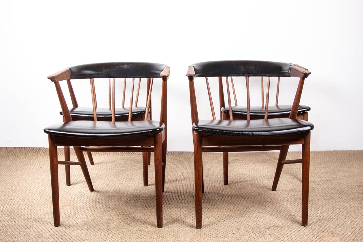 Danish armchairs in teak and skai by Helge Sibast for Sibast 1955.