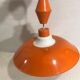 Hanging lamp old glass opal white, support & globe metal orange 70s vintage