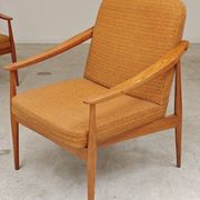 Pair of Czech armchairs in mustard flecked fabric, 1960.