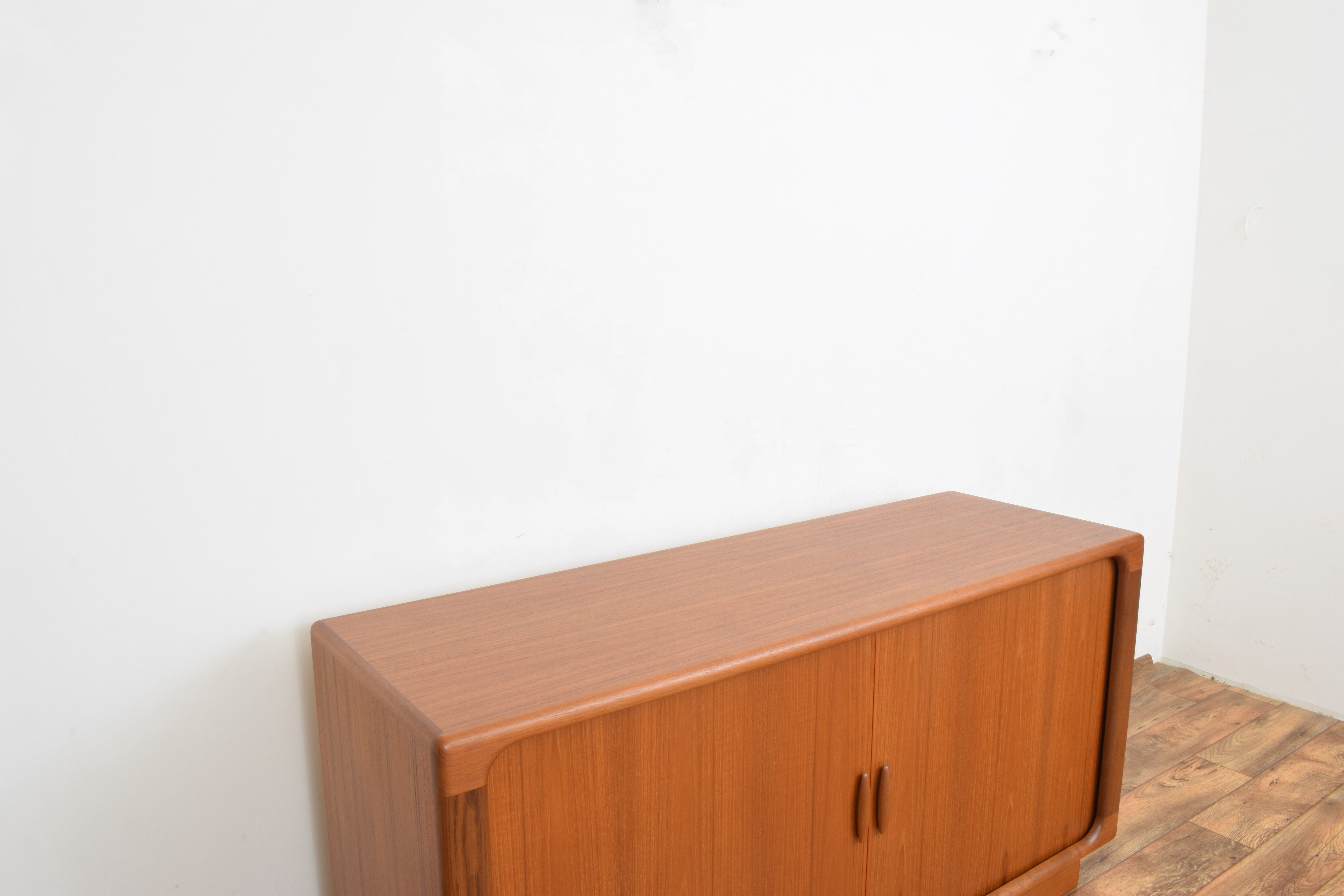 Mid-century danish teak sideboard with tambour doors from dyrlund, 1960s.
