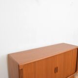 Mid-century danish teak sideboard with tambour doors from dyrlund, 1960s.